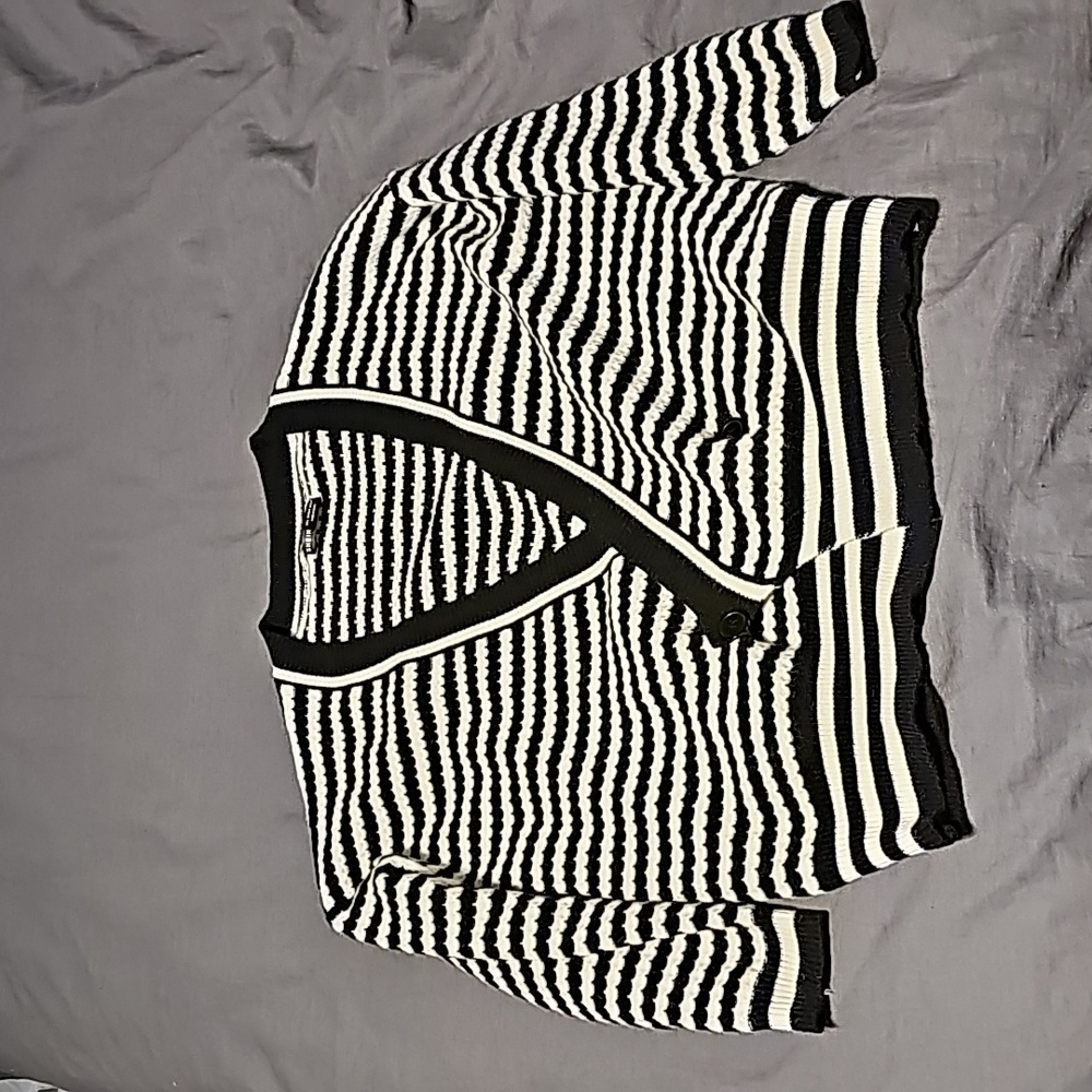 Shein Black and White Striped Cardigan